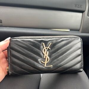 Yves Saint Laurent Black Chevron Quilted Wallet